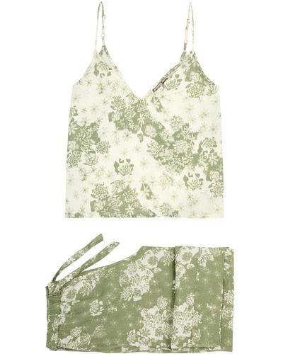Desmond & Dempsey Flowers Of Time Linen Pyjama Set - Green