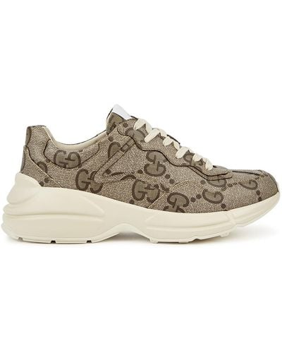 Gucci Gg Rhyton Monogrammed Leather Trainers - Natural