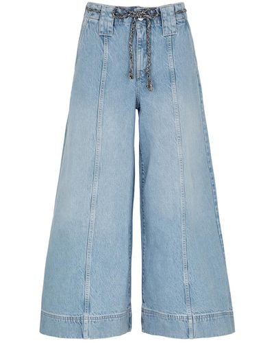 Free People Sheer Luck Wide-Leg Jeans - Blue