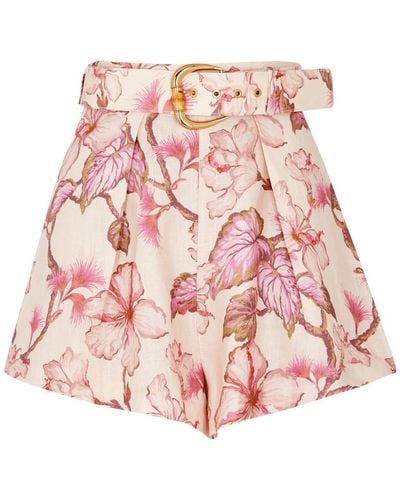 Zimmermann Matchmaker Floral-print Linen Shorts - Pink