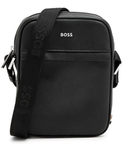 BOSS Zair Saffiano Leather Cross-Body Bag - Black