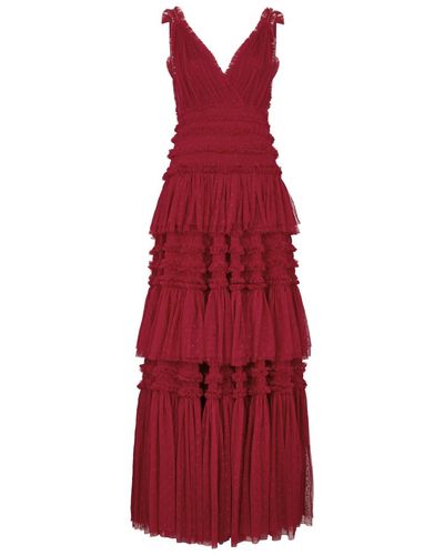 Needle & Thread Candice Ruffled Tulle Gown - Red