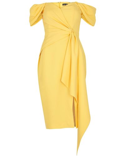 Lavish Alice Yellow Off-the-shoulder Midi Dress