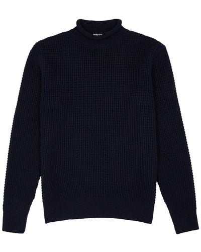 Sunspel Waffle-knit Wool Sweater - Blue