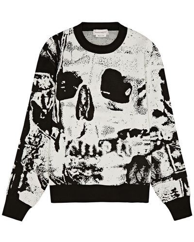 Alexander McQueen Skull-Intarsia Cotton-Blend Sweater - Black