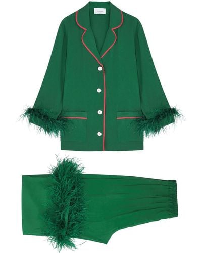Sleeper Party Feather-trimmed Pajama Set - Green
