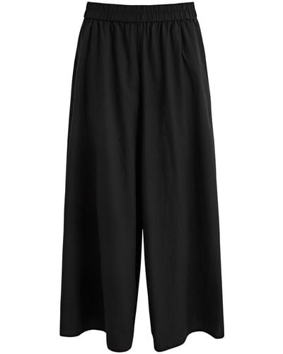 Eileen Fisher Cropped Wide-Leg Cotton Trousers - Black