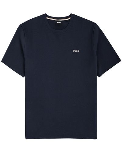 BOSS Waffle-Knit Cotton-Blend T-Shirt - Blue