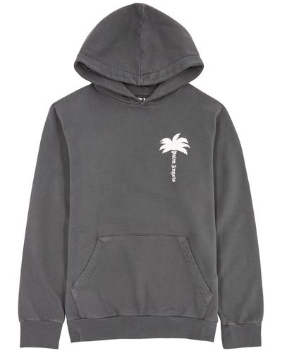 Palm Angels The Palm Logo Hooded Cotton Sweatshirt - Gray