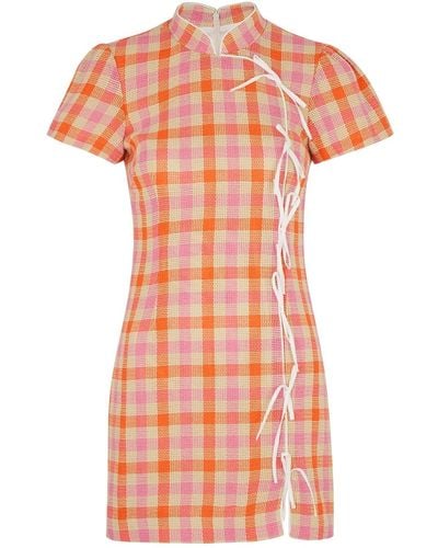 Kitri Harlow Checked Cotton-blend Woven Mini Dress - Orange