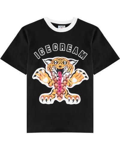 ICECREAM Tiger Logo-Print Cotton T-Shirt - Black