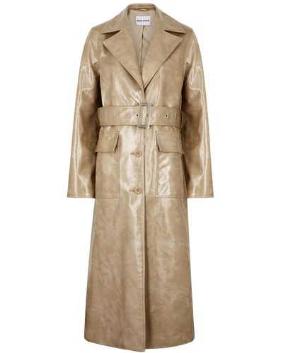 Stand Studio Vand Sand Faux Patent Leather Trench Coat - Natural
