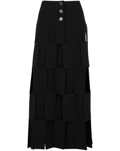 A.W.A.K.E. MODE Laser-Cut Layered Midi Skirt - Black