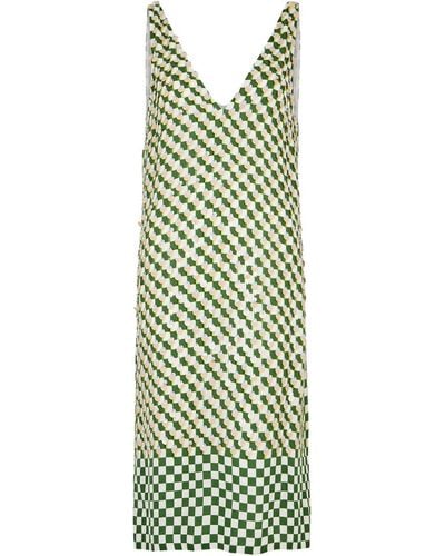 Dries Van Noten Debbie Embellished Checked Midi Dress - Green
