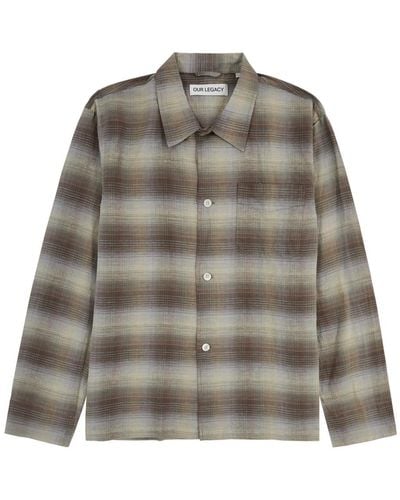 Our Legacy Box Checked Linen-blend Shirt - Grey