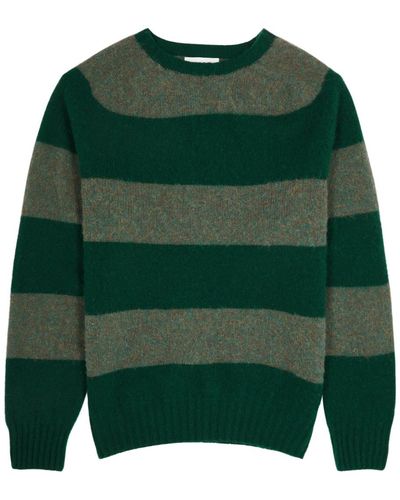 YMC Suedehead Striped Wool Sweater - Green
