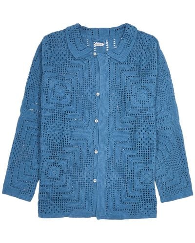 Bode Overdyed Crocheted Shirt - Blue