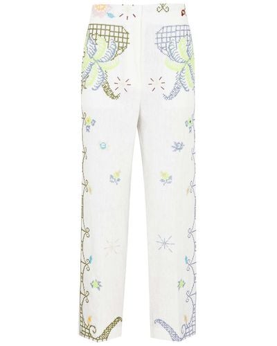 Forte Forte Eden Embroidered Linen Trousers - White