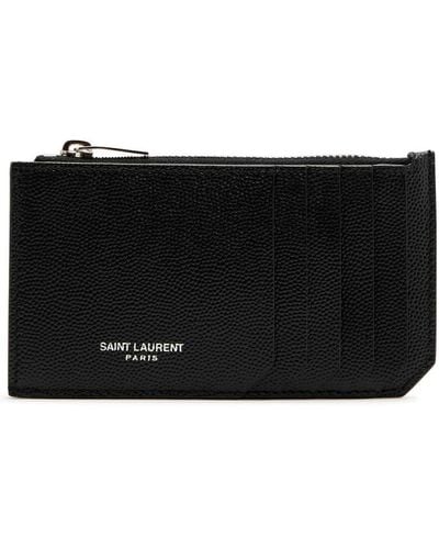 Saint Laurent Logo Pebbled Leather Wallet - Black