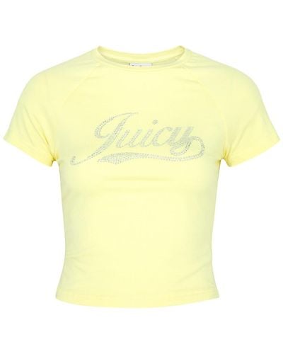 Juicy Couture Retro Logo-Embellished Cotton T-Shirt - Yellow