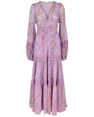 byTiMo Floral-print Tiered Georgette Maxi Dress - Purple