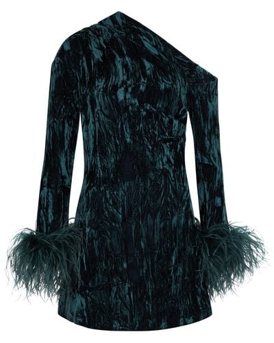 16Arlington Adelaide Feather-trimmed Velvet Mini Dress - Blue