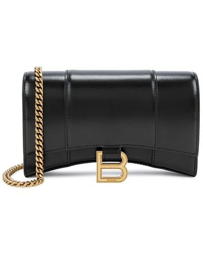 Balenciaga Hourglass Leather Wallet-On-Chain, Wallet, , Leather - Black