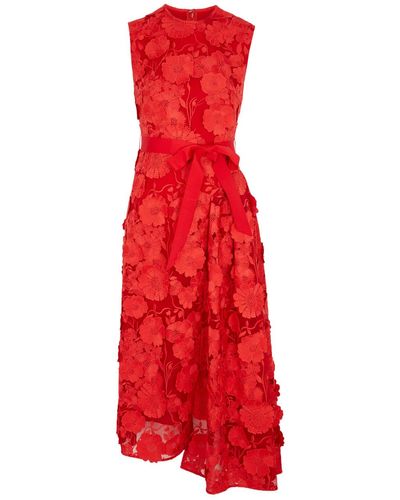 Huishan Zhang Aster Floral-appliqué Tulle Dress - Red