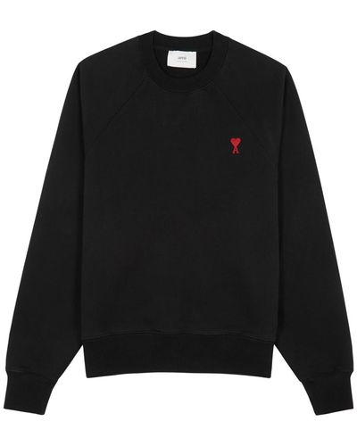 Ami Paris Logo-embroidered Stretch-cotton Sweatshirt - Black