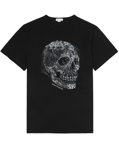 Alexander McQueen Crystal Skull Printed Cotton T-Shirt - Black