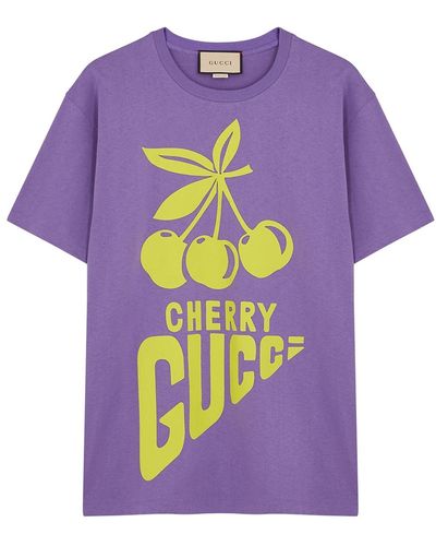 Gucci Printed Cotton T-Shirt, T-Shirt, , Loose Fit - Purple