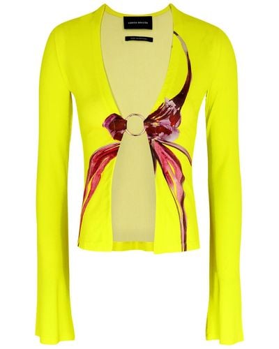 Louisa Ballou Floral-print Stretch-jersey Cardigan - Yellow