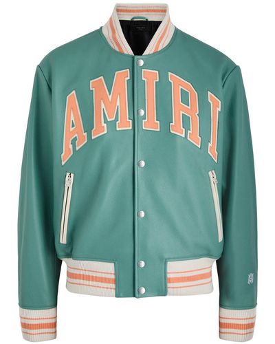 Amiri Logo Leather Varsity Jacket - Green