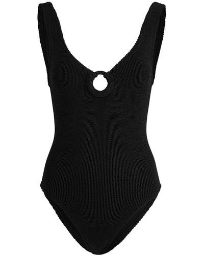 Hunza G Celine Cut-Out Seersucker Swimsuit - Black