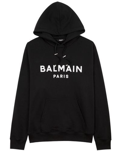 Balmain Logo Hooded Cotton Sweatshirt - Black