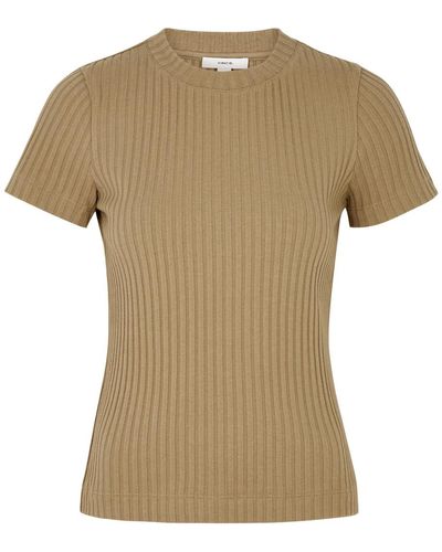 Vince Ribbed Cotton-Blend T-Shirt - Natural