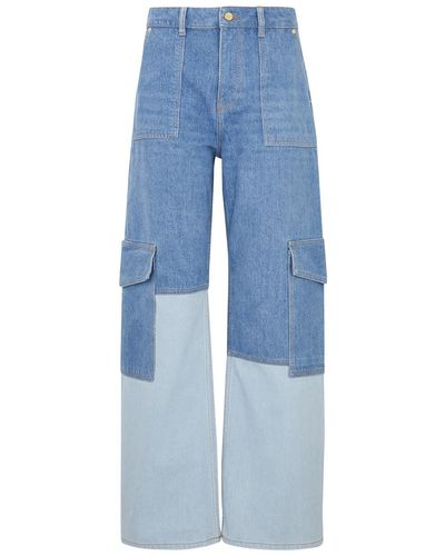 Ganni Angi Paneled Wide-leg Jeans - Blue