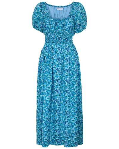 Faithfull The Brand Vineria Floral-Print Cotton Midi Dress - Blue