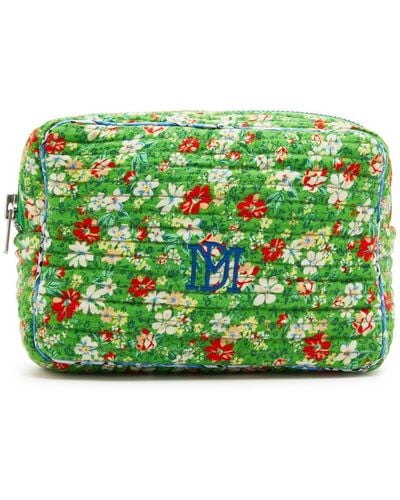 Damson Madder Floral-print Quilted Cotton Cosmetics Pouch - Green