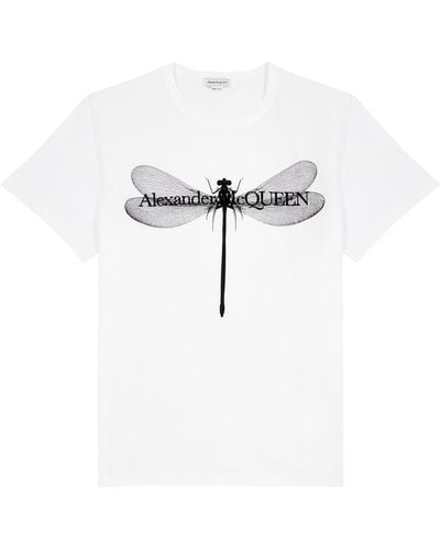 Alexander McQueen Dragonfly Printed Cotton T-Shirt - White