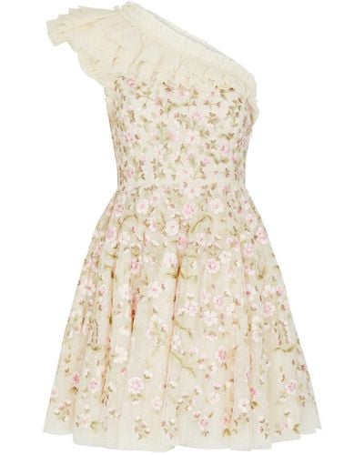 Needle & Thread Posy Pirouette Floral-Embroidered Tulle Mini Dress - White