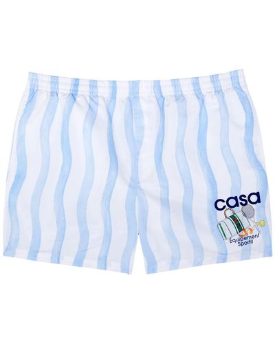 Casablancabrand Striped Logo-Print Shell Swim Shorts - Blue