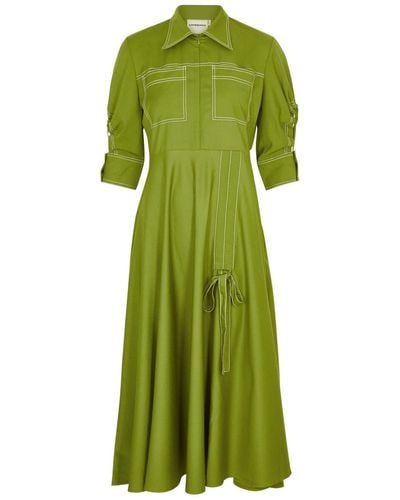 LOVEBIRDS Twill Midi Shirt Dress - Green