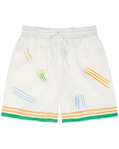 Casablancabrand Printed Linen Shorts - White