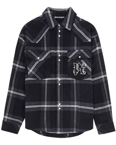 Palm Angels Checked Logo Flannel Overshirt - Blue