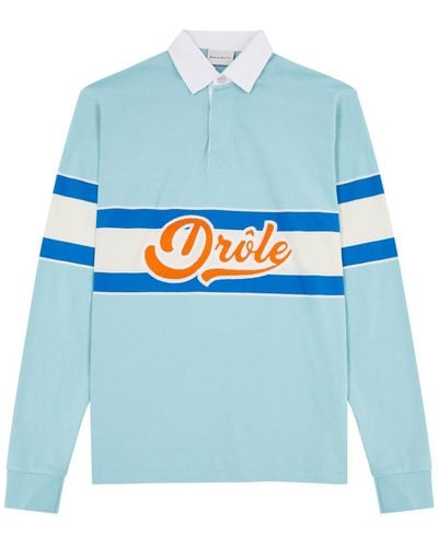 Drole de Monsieur Logo-Embroidered Striped Polo Shirt - Blue