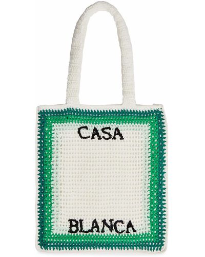 Casablancabrand Logo Striped Crochet-knit Tote - Green