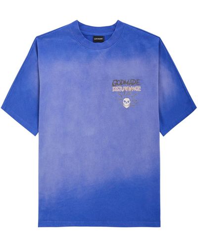 God Made Distress Printed Cotton T-Shirt - Blue