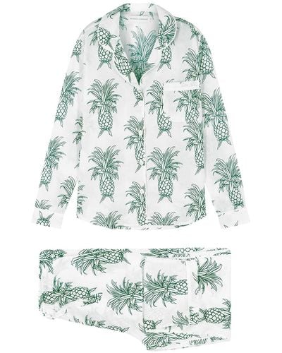 Desmond & Dempsey Howie Printed Cotton Pajama Set - Green