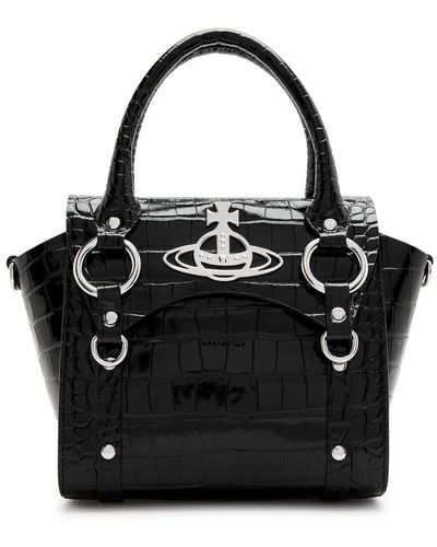 Vivienne Westwood Betty Small Crocodile-Effect Leather Top Handle Bag - Black